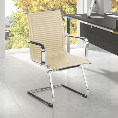 silla confidente beige estructura cromada ecopiel piel sintetica brazos fijos 2