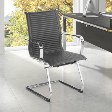 silla confidente gris estructura cromada ecopiel piel sintetica brazos fijos 2