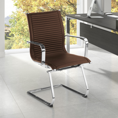 silla confidente marron estructura cromada ecopiel piel sintetica brazos fijos 2