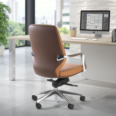sillon de oficina marron respaldo bajo bicolor piel sintetica brazos tapizados 2