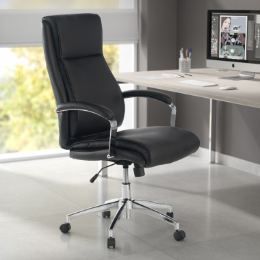 sillon de oficina negro counter piel sintetica brazos tapizados 2