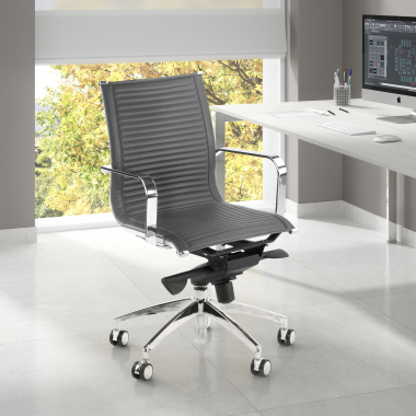 sillon de oficina gris estructura cromada ecopiel piel sintetica brazos fijos 2