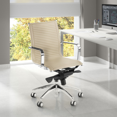 sillon de oficina beige estructura cromada ecopiel piel sintetica brazos fijos 2
