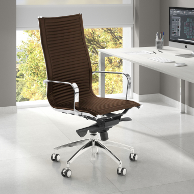 silla de oficina marron estructura cromada ecopiel piel sintetica brazos fijos 2