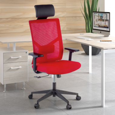 silla de oficina rojo estructura negra malla brazos regulables 1d soporte lumbar reposacabezas 2