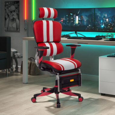 silla gaming rojo ergoplus piel natural brazos regulables 3d soporte lumbar reposapies extensible 2