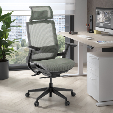 silla de oficina gris apollo malla brazos regulables 3d soporte lumbar reposacabezas 2