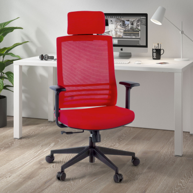 silla de oficina rojo con reposacabezas malla brazos regulables 1d soporte lumbar reposacabezas 2