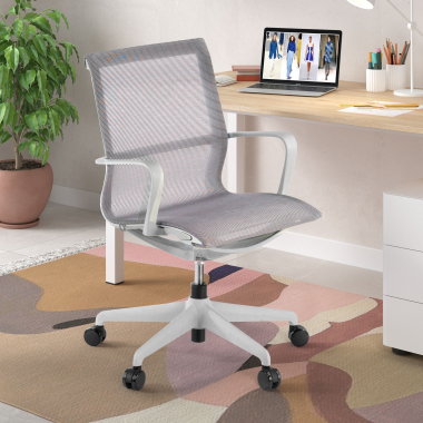 silla oficina de diseno blanco gris estructura negra malla brazos fijos 2