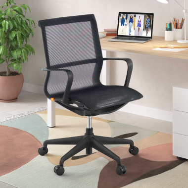 silla de oficina negro estructura blanca malla brazos fijos 2