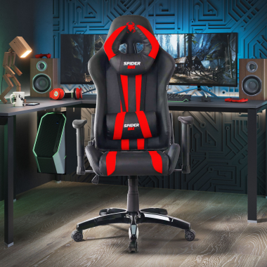 silla gaming rojo spider piel sintetica brazos moviles cojin lumbar y cervical reposacabezas 2