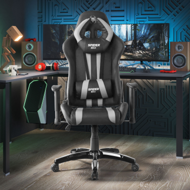 silla gaming gris spider piel sintetica brazos moviles cojin lumbar y cervical reposacabezas 2