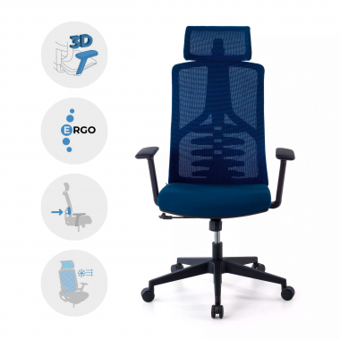 silla ergonomica azul quick malla brazos regulables 3d soporte lumbar reposacabezas 3