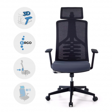 silla ergonomica gris quick malla brazos regulables 3d soporte lumbar reposacabezas 3