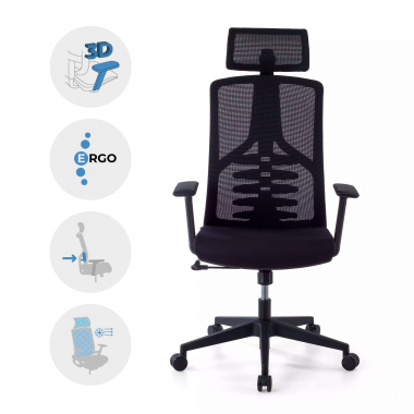 silla ergonomica negro quick malla brazos regulables 3d soporte lumbar reposacabezas 3