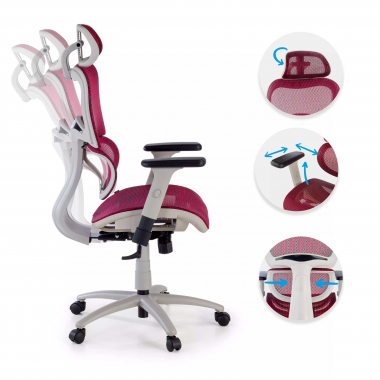 silla ergonomica blanco rojo estructura blanca malla brazos regulables 3d doble soporte lumbar reposacabezas 3