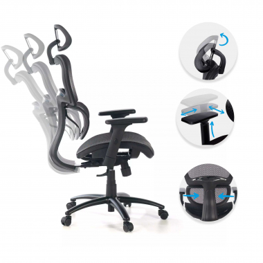 silla ergonomica negro estructura negra malla brazos regulables 3d doble soporte lumbar reposacabezas 3
