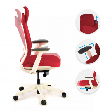 silla ergonomica blanco rojo estructura blanca tela brazos regulables 3d 3