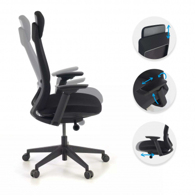 silla ergonomica negro estructura negra tela brazos regulables 3d 3