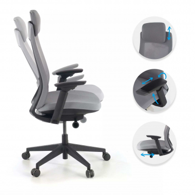 silla ergonomica gris estructura negra tela brazos regulables 3d 3