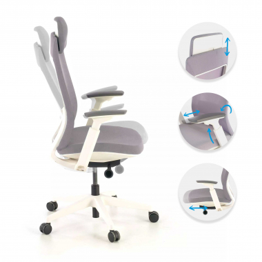 silla ergonomica blanco gris estructura blanca tela brazos regulables 3d 3
