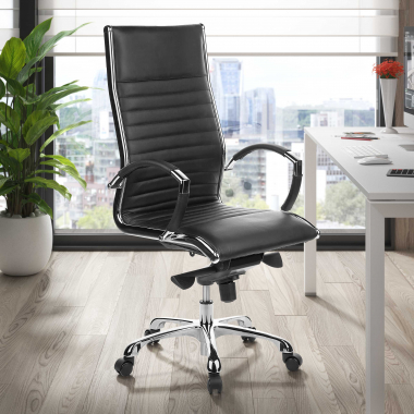 sillon de oficina negro piel sintetica piel sintetica brazos fijos 2