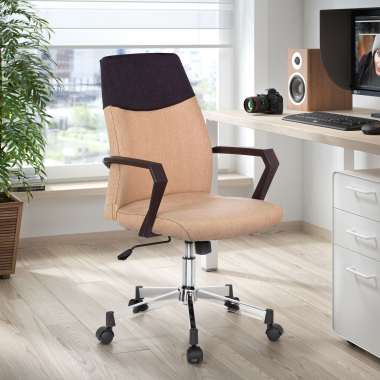 silla de oficina marron respaldo bajo tela brazos fijos 2