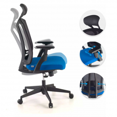 silla ergonomica azul ridley malla brazos regulables 3d soporte lumbar reposacabezas 3