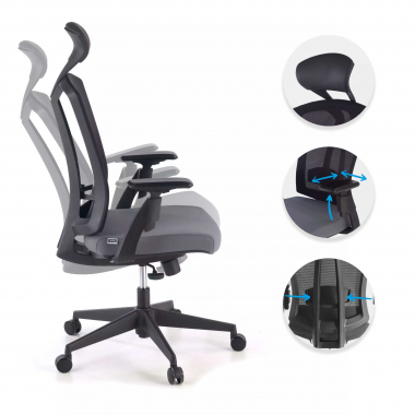 silla ergonomica gris ridley malla brazos regulables 3d soporte lumbar reposacabezas 3