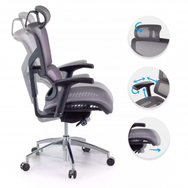 silla ergonomica gris next1 con reposacabezas malla brazos regulables 4d soporte lumbar reposacabezas 3