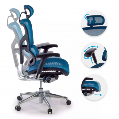 silla ergonomica azul next2 con reposacabezas malla brazos regulables 4d soporte lumbar reposacabezas 3