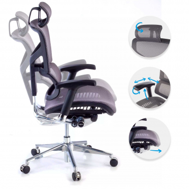 silla ergonomica gris next2 con reposacabezas malla brazos regulables 4d soporte lumbar reposacabezas 3