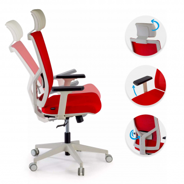 silla de oficina blanco rojo estructura blanca reposacabezas malla brazos regulables 1d soporte lumbar reposacabezas 3