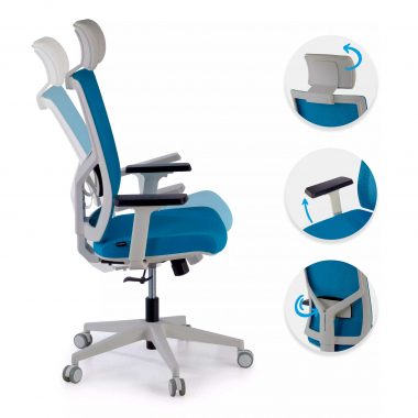 silla de oficina blanco azul estructura blanca reposacabezas malla brazos regulables 1d soporte lumbar reposacabezas 3