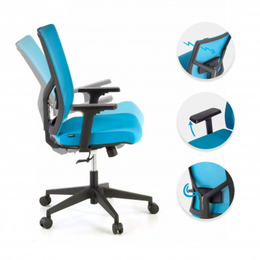 silla ergonomica azul estructura negra reposacabezas malla brazos regulables 1d soporte lumbar 3