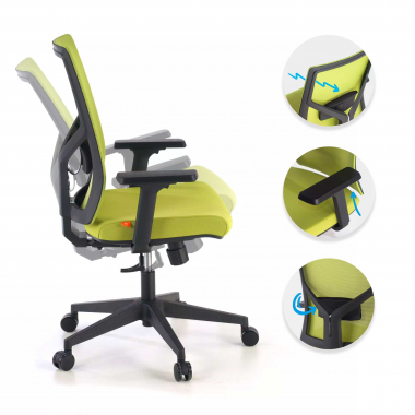 silla ergonomica verde estructura negra reposacabezas malla brazos regulables 1d soporte lumbar 3