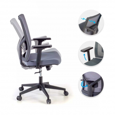 silla ergonomica gris estructura negra reposacabezas malla brazos regulables 1d soporte lumbar 3