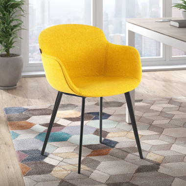 silla confidente negro amarillo 4 patas tela brazos tapizados 2