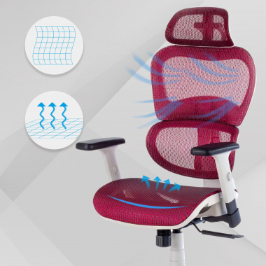 silla ergonomica blanco rojo estructura blanca malla brazos regulables 3d doble soporte lumbar reposacabezas 4