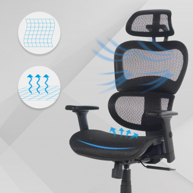 silla ergonomica negro estructura negra malla brazos regulables 3d doble soporte lumbar reposacabezas 4