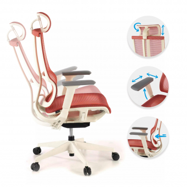 silla ergonomica blanco rojo estructura blanca malla brazos regulables 3d doble soporte lumbar reposacabezas 3