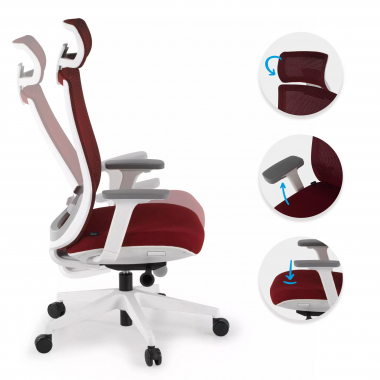 silla de oficina blanco rojo boston malla brazos regulables 3d reposacabezas 3