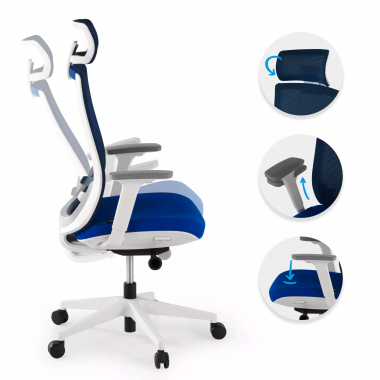 silla de oficina blanco azul boston malla brazos regulables 3d reposacabezas 3