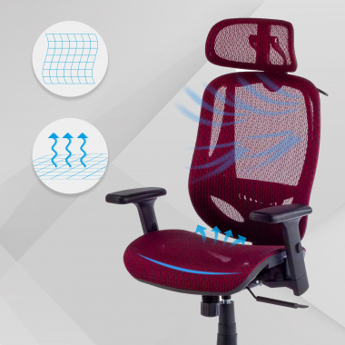 silla ergonomica rojo locktech malla brazos regulables 1d soporte lumbar reposacabezas 4