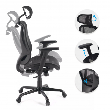 silla ergonomica negro locktech malla brazos regulables 1d soporte lumbar reposacabezas 3