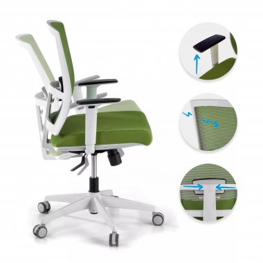 silla ergonomica blanco verde estructura blanca malla brazos regulables 1d soporte lumbar 3
