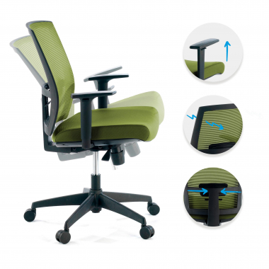 silla ergonomica verde estructura negra malla brazos regulables 1d soporte lumbar 3