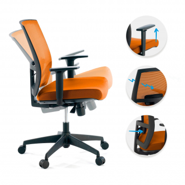 silla ergonomica naranja estructura negra malla brazos regulables 1d soporte lumbar 3