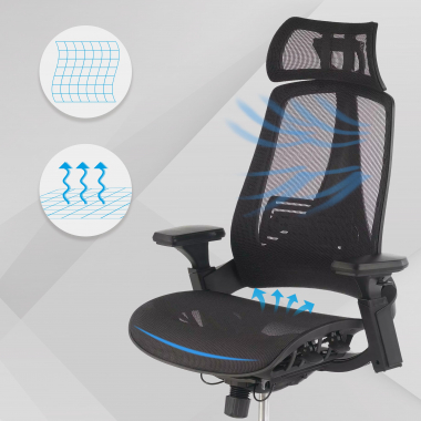 silla ergonomica negro thunder malla brazos regulables 3d soporte lumbar reposacabezas 4