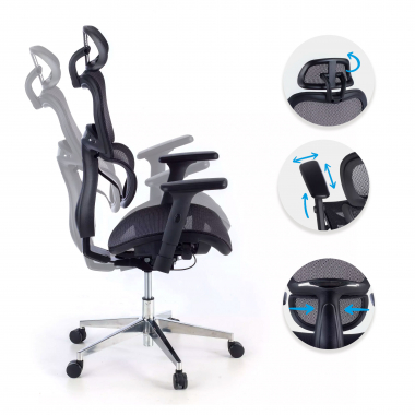 silla ergonomica negro estructura negra base cromada malla brazos regulables 3d doble soporte lumbar reposacabezas 3